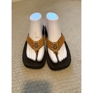 Vintage Reef Tigris Wedge Flip Flops Y2k Wooden style Pattern Size 8 Wide